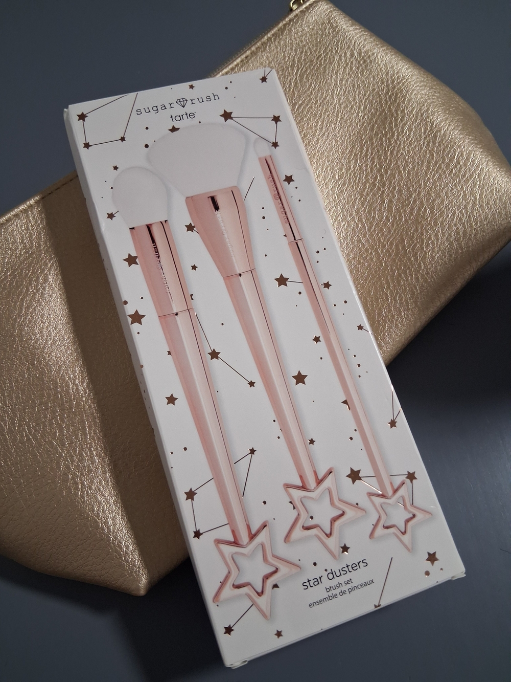 tarte Sugar Rush Star Dusters Makeup Brush Set - Gold Tarte Makeup Bag Included.